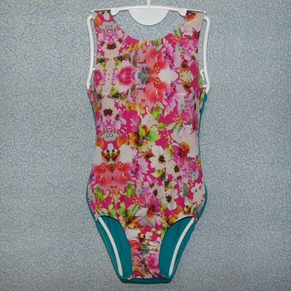 Snowflake Red Flowers Green Back Leotard AS - Picture 1 of 6